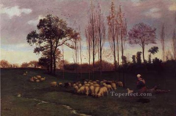  academic Oil Painting - Return of the Flock 1883 academic painter Paul Peel
